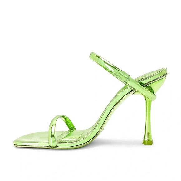 NWOB Simkhai Siren‎ minimalist  metallic / chrome green heeled sandals 38 - Picture 3 of 11